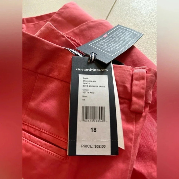 Vineyard Vines Breaker Pants Boys Size 18 Jetty Red Salmon Stretch Cotto… - Picture 4 of 6